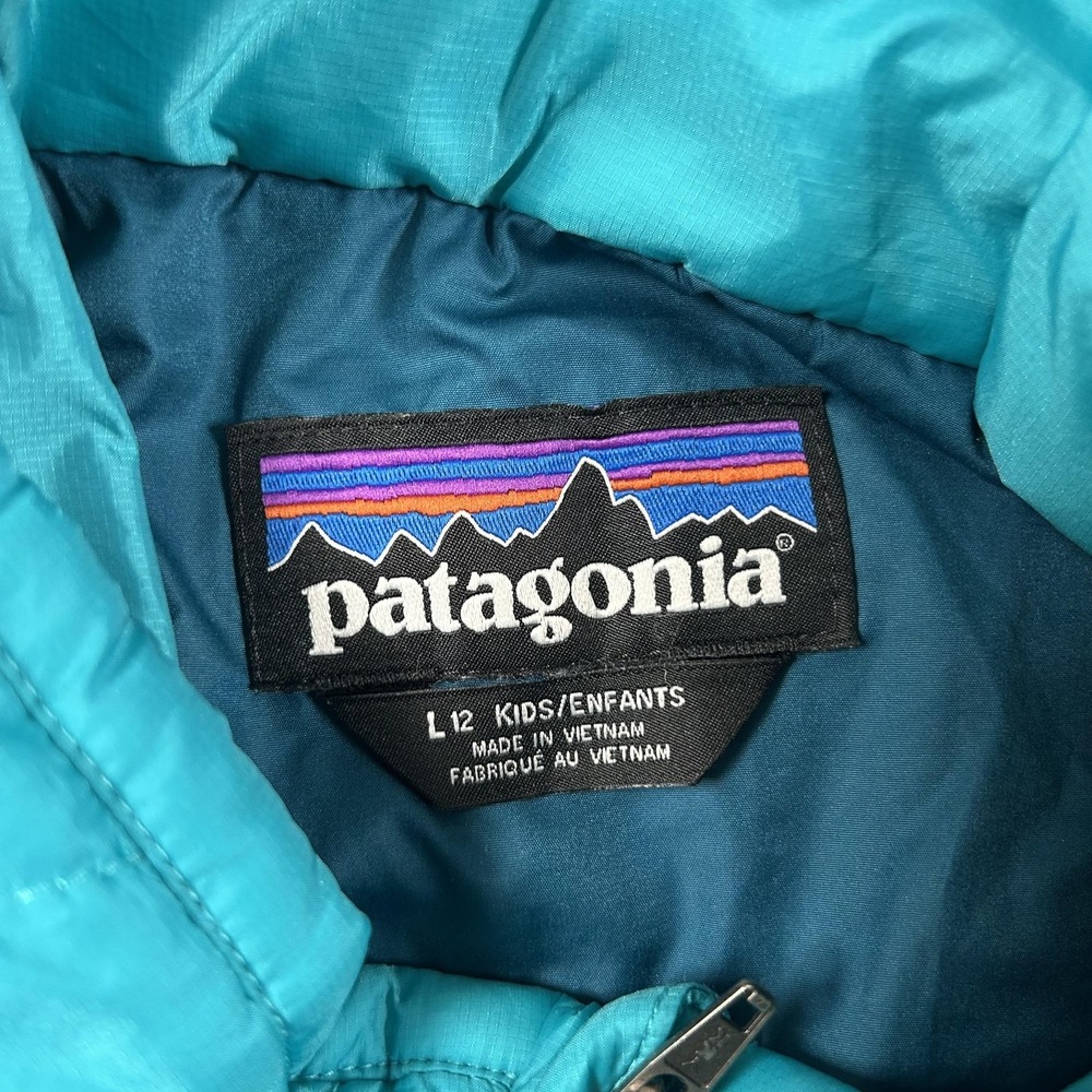 Patagonia Jacket Kids 12 Blue Quilted Insulated Full Zip Winter Coat Hiking - Picture 12 of 15